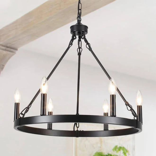 LWYTJO 6-Light Black Rustic Wagon Whe...