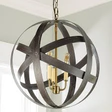 Rustic Metal Strap Globe Lantern