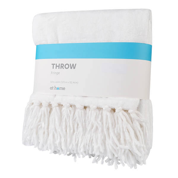 at Home White Fringe Throw Blanket