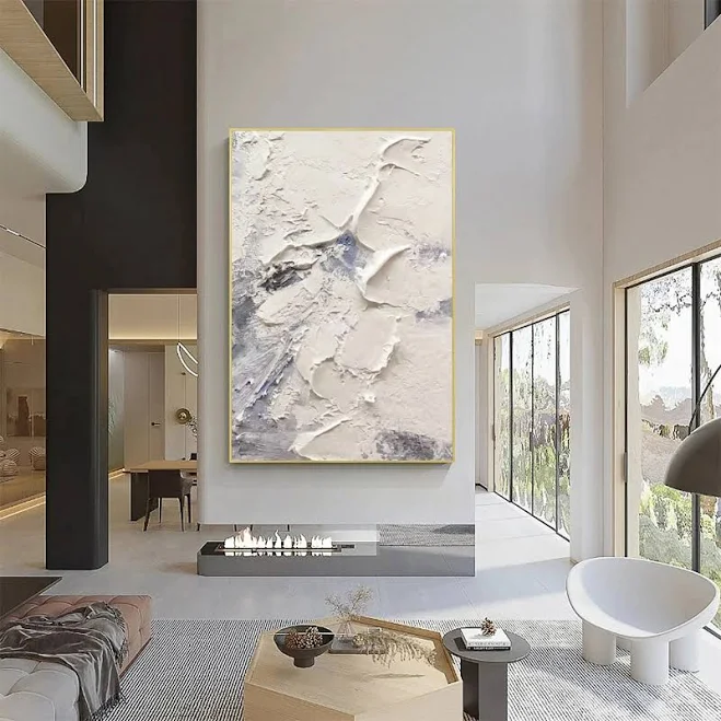 Minimalist White Gray Abstract Wall Art