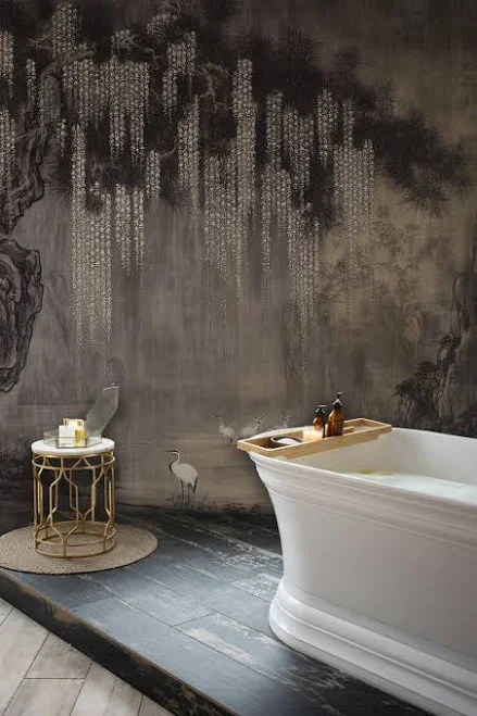 Crane and Wisteria Japanese Wallpaper...
