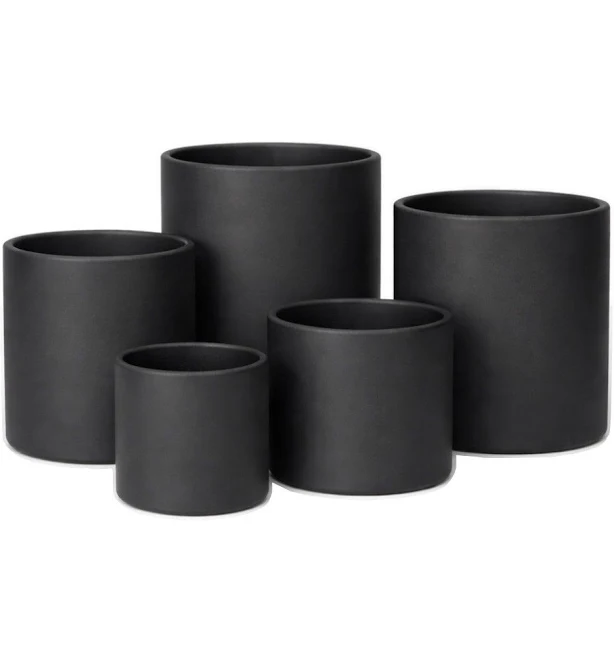 Matte Black Ceramic Cylinder Pot Vase