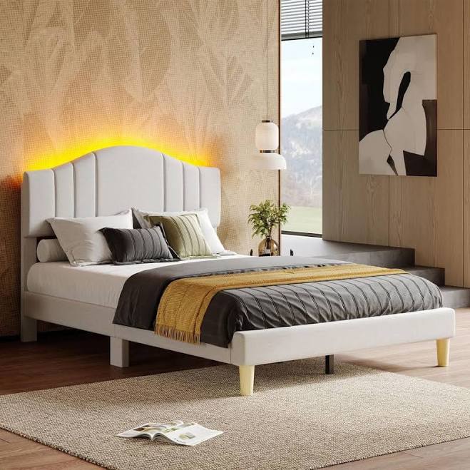 Pinmoco Upholstered Bed Frame with Ad...