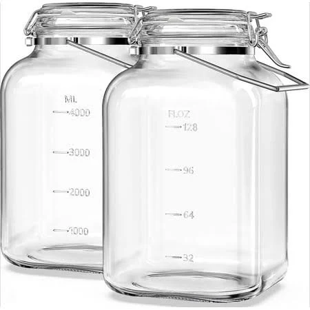 2 Pcs 1.5 Gallon Square Glass Jar wit...