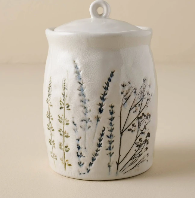 Ceramic Pressed Floral Canister
