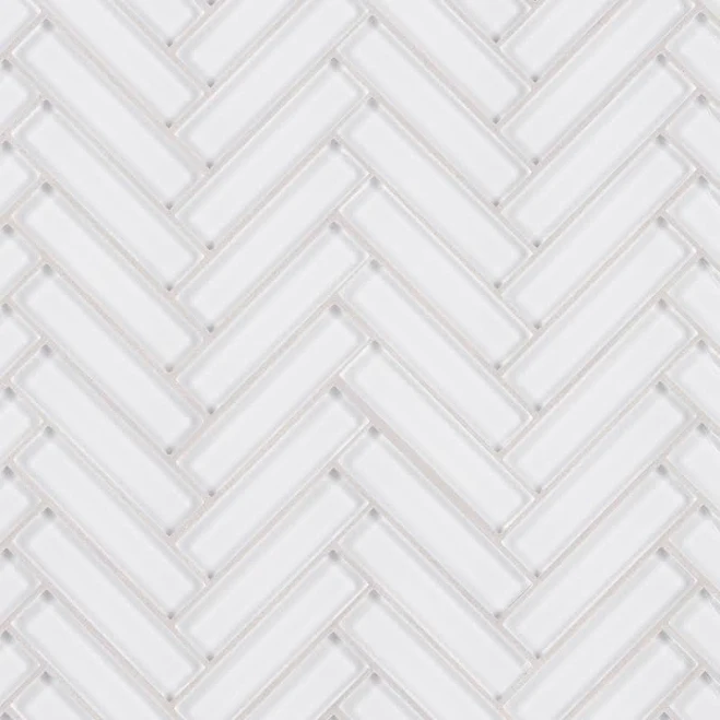 Pure Snow Herringbone Glass Mosaic Tile
