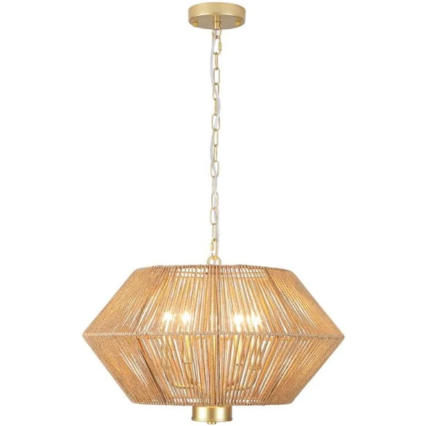 4-Light Bohemian Hand Woven Drum Chan...