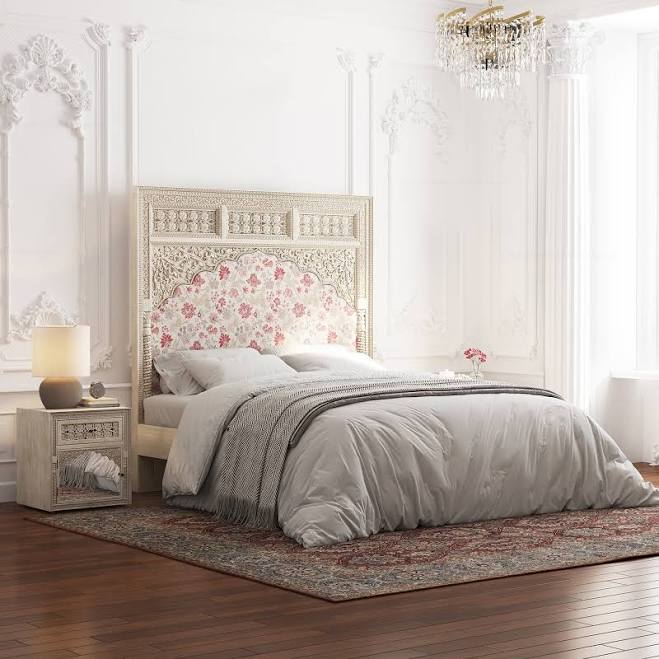 Dakota Antique White Solid Wood Bed