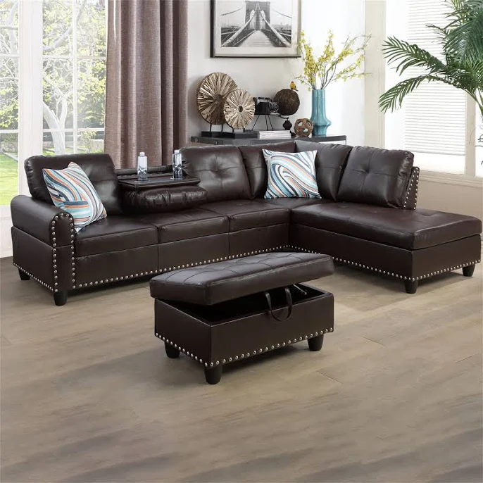 Aukfa Faux Leather Sectional Sofa wit...