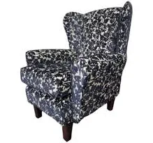 Blue Velvet Queen Anne Wingback Chair...