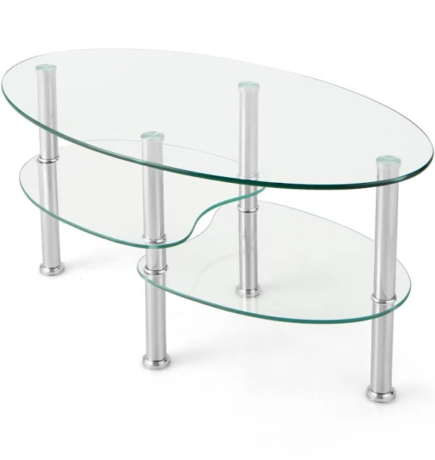 Giantex 3-Tier Oval Glass Coffee Table