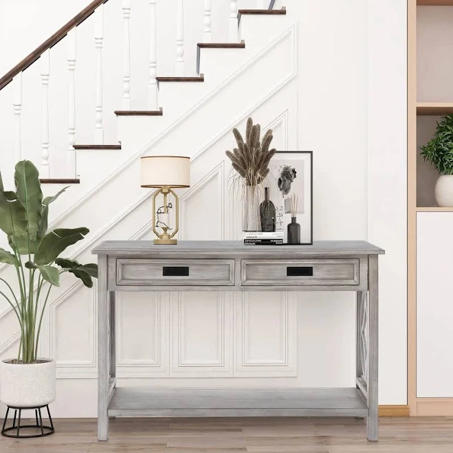 LuxenHome Gray Wood Console Table