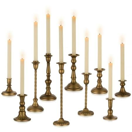 Set of 10 Gold Brass Candlestick Holders