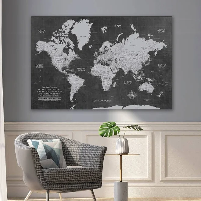 Grey Push Pin Map