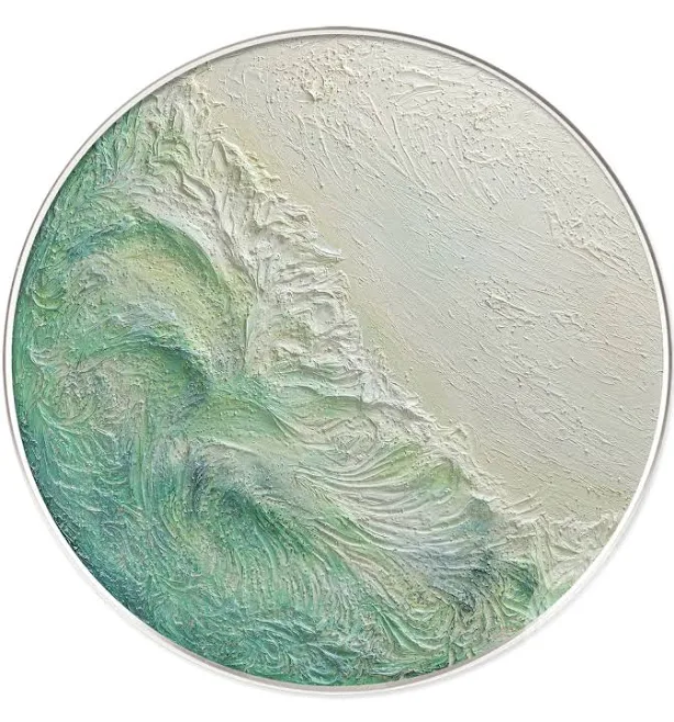 Textured Waves Teal Green Round Ocean...