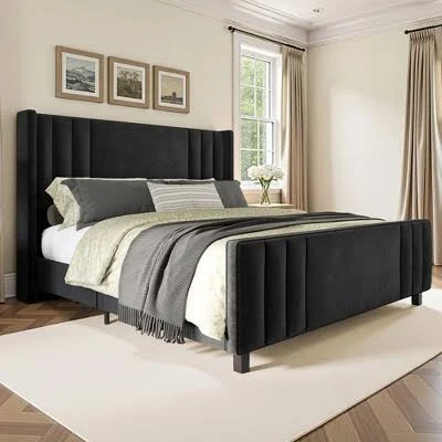AMERLIFE King Velvet Upholstered Plat...