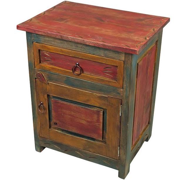 Carved Mexican Painted Wood Nighstand...