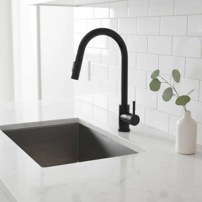 Matte Black Gooseneck Faucet | Pull D...