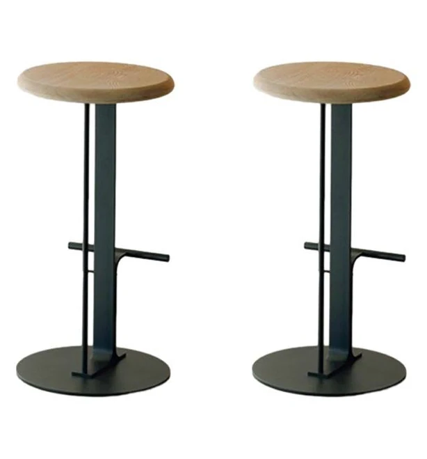 Natural Wood Round Bar Stool with Met...