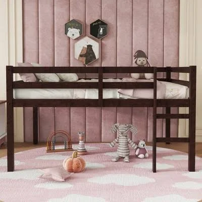 Bellemave Full Rubber Wood Loft Bed w...