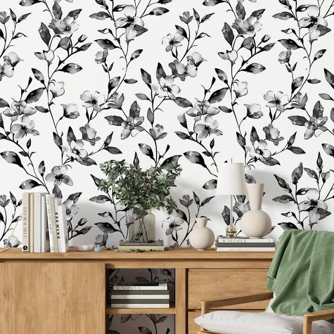 Black and White Botanical Wallpaper