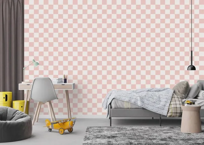 Blush Pink Off White Checkered Wallpa...