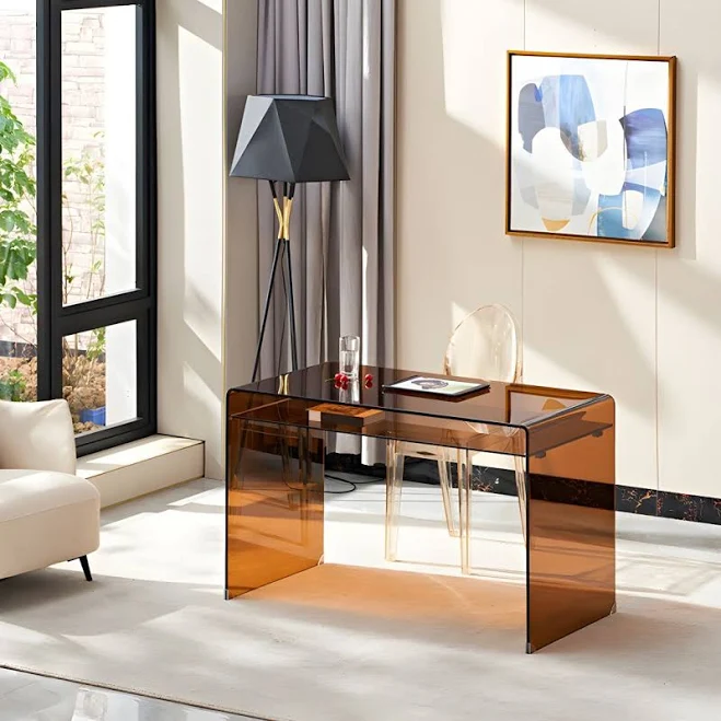 Modern Waterfall Tempered Glass Desk
