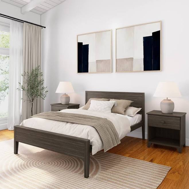 Plank+beam Solid Wood Bed Frame with ...