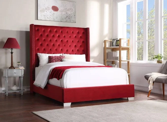Beverly 6ft Red Velvet Bed Frame - Queen