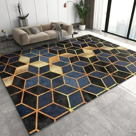 Luxury Black Blue Gold Geometry Bedro...