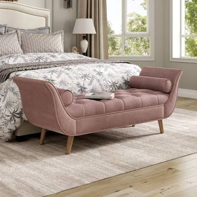 Modern Pink Velvet End of Bed Bench