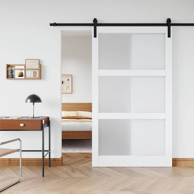 3-Lite Frosted Glass Sliding Barn Door