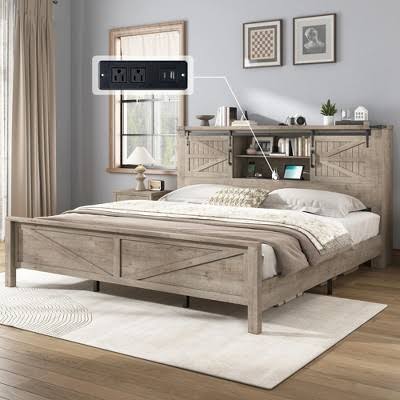 AMERLIFE Farmhouse Bed Frame with Sli...