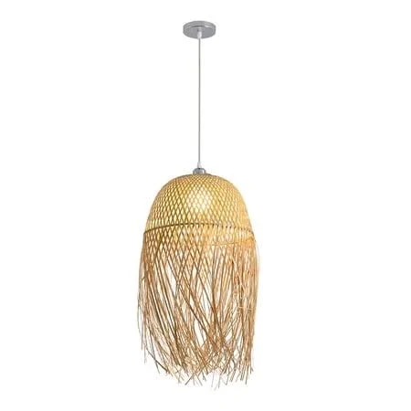 Boho Bamboo Tassel Pendant Light, Han...
