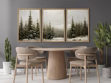 Framed Winter Pine Forest Wall Art Se...
