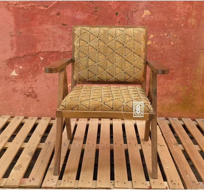 Handmade Wooden Armchair with Tribal ...