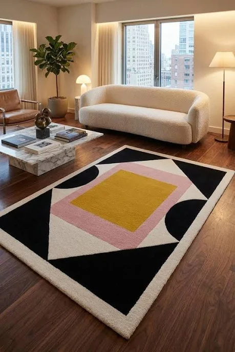 Mid Century Modern Geometric Wool Rug...