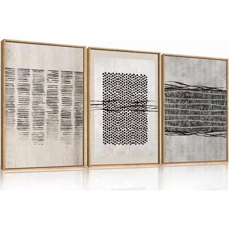 Abstract Black and Beige Framed Canva...