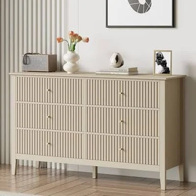 Heynemo 6 Drawer Fluted Modern Wood D...