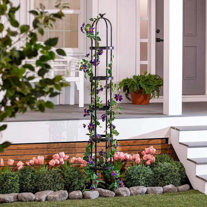 Evergreen 7 ft Metal Garden Obelisk T...