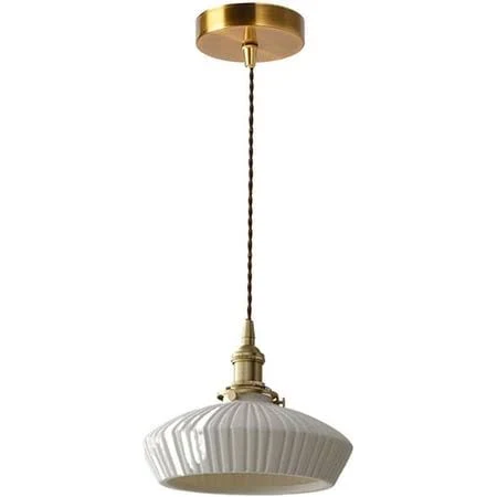 White Ceramic Pendant Lamp, Retro Rus...