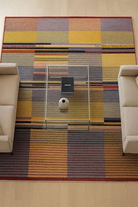 Hand Tufted Wool Rug, Yellow Grey Blu...