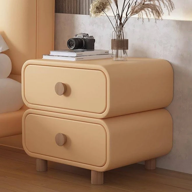 Wood Drawer Storage Nightstand with 2...