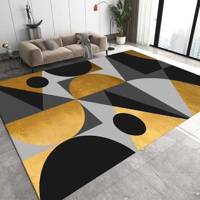 Modern Geometric Gold Rug, Black Gold...