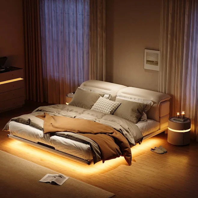 Modern King Floating Bed Frame with L...