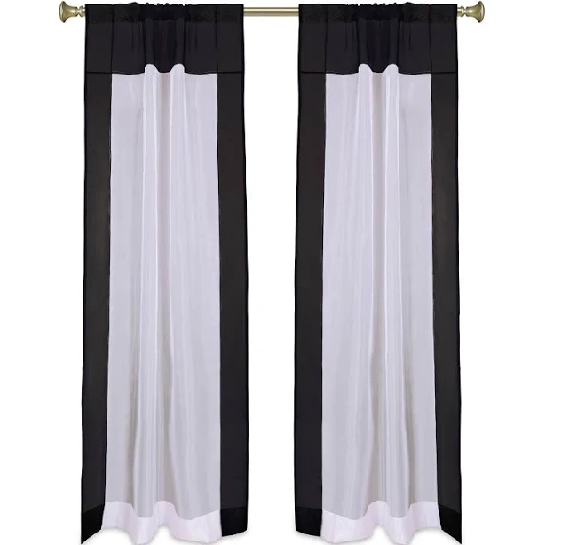 White Sheer Tissue Curtain with Black...