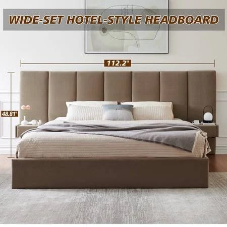 King Size Upholstered Platform Bed Fr...