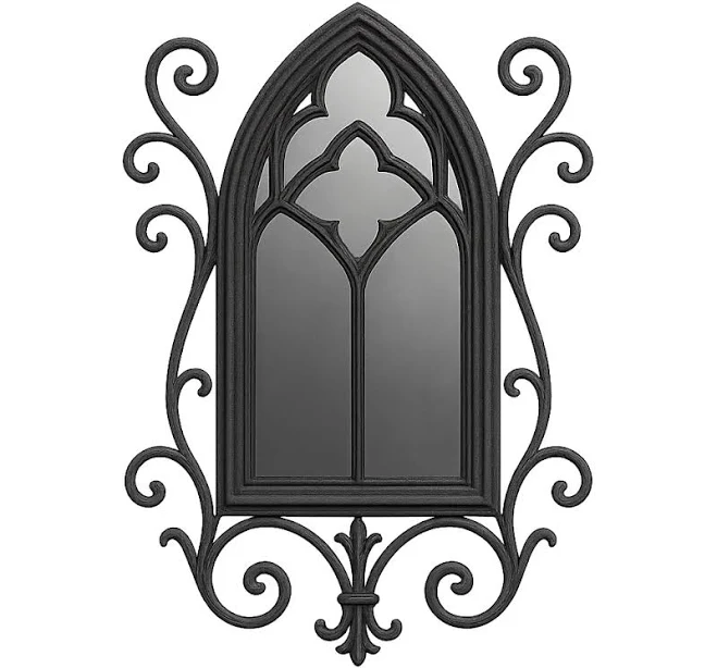 Gothic Wrought Iron Mirror with Quatr...
