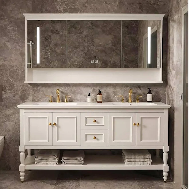 White Shaker Cabinet with Double Sink