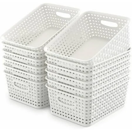 12-pack White Woven Plastic Storage B...